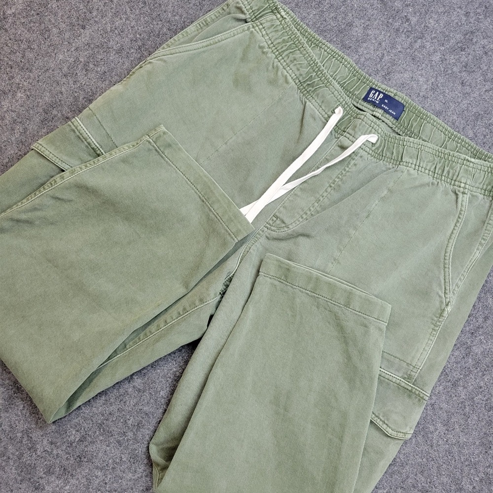 GAP Jeans Womens XL Green Easy Cargo Straight Leg Drawstring Y2K Mom Lounge